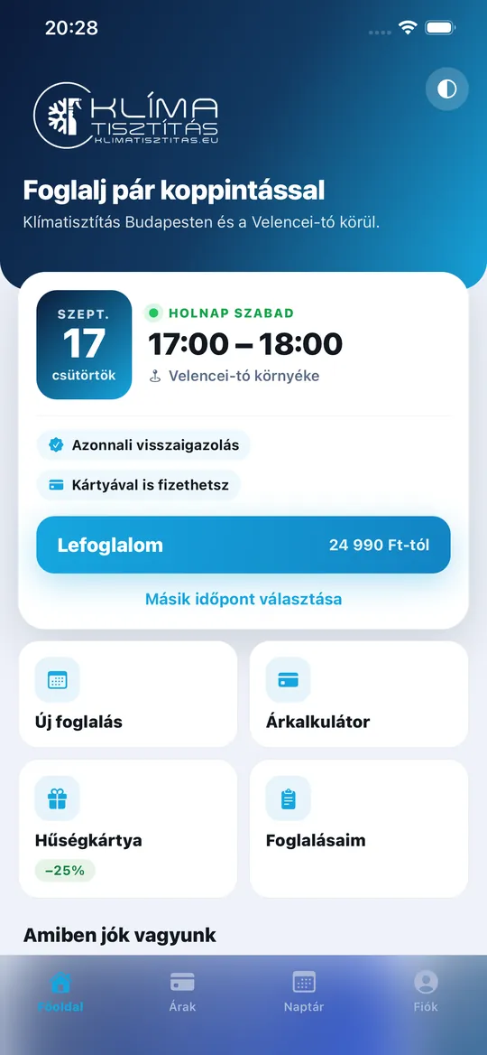 Főoldal: a legközelebbi szabad időpont egy koppintásra