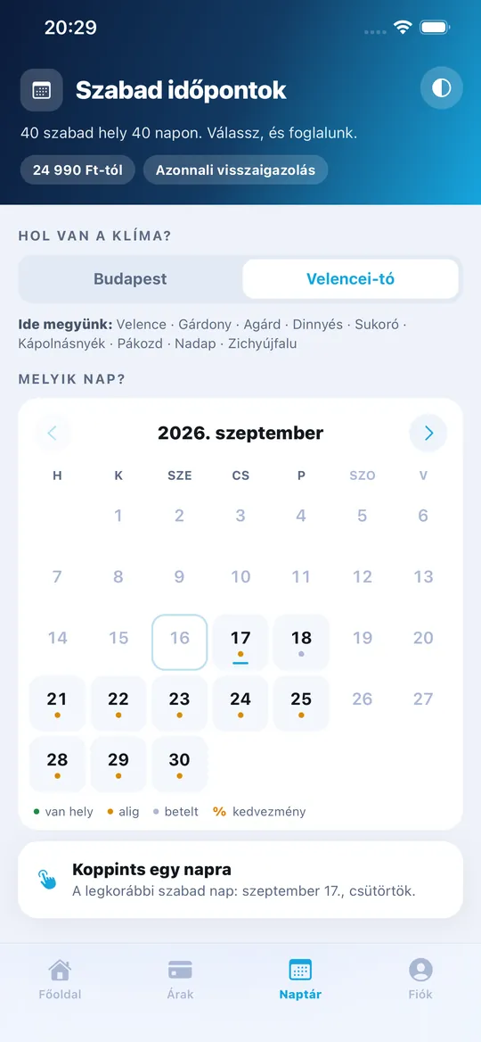 Szabad időpontok régiónként