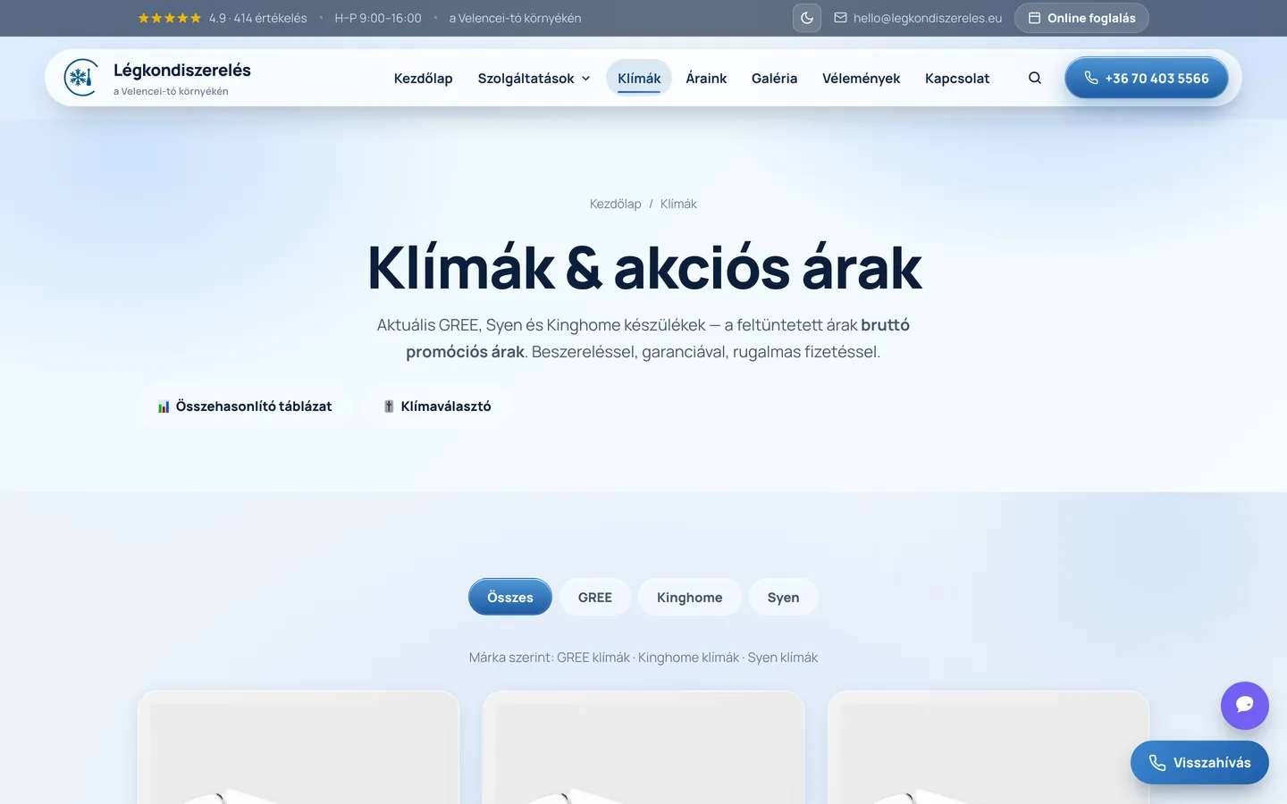 Klímák és akciós árak