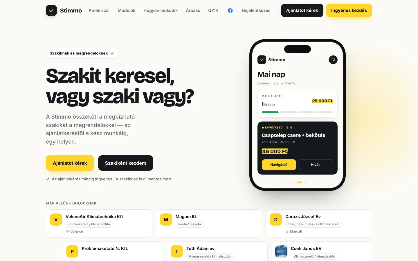 A Stimmo főoldala a szaki napi nézetével