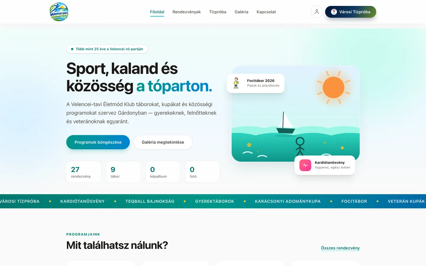 A Velencei-tavi Életmód Klub főoldala